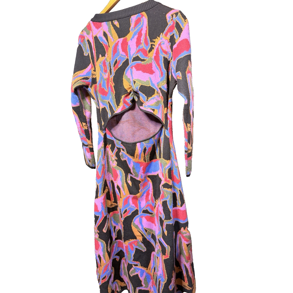 Farm Rio Wild Horses Knit Maxi Dress Graphic Equestrian Maximalist Sz Med 312587 - Picture 11 of 13